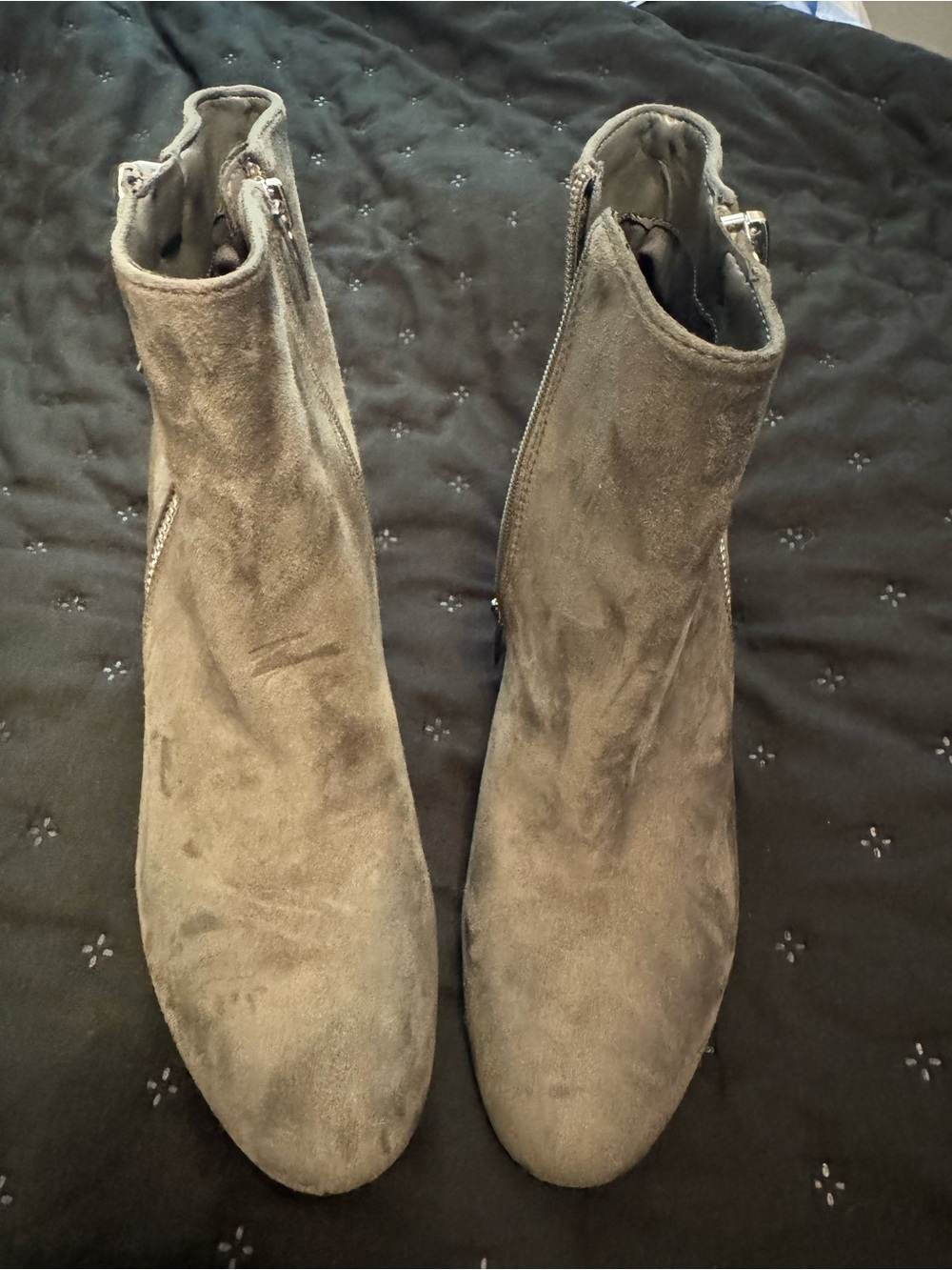 Nine West Gray Suede Ankle Boots with Side Zip-worn once around house